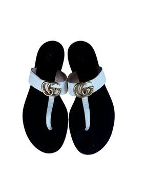 Gucci Marmont GG Thong Flip Flop Sandals White Leather Size EU 39 US 9